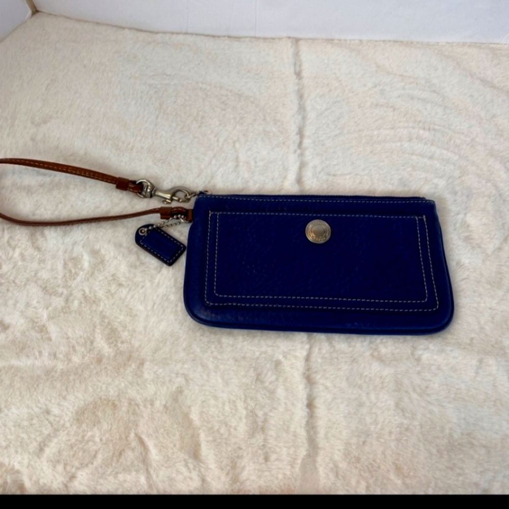 Coach Blue/Brown Pebbled Leather Wristlet